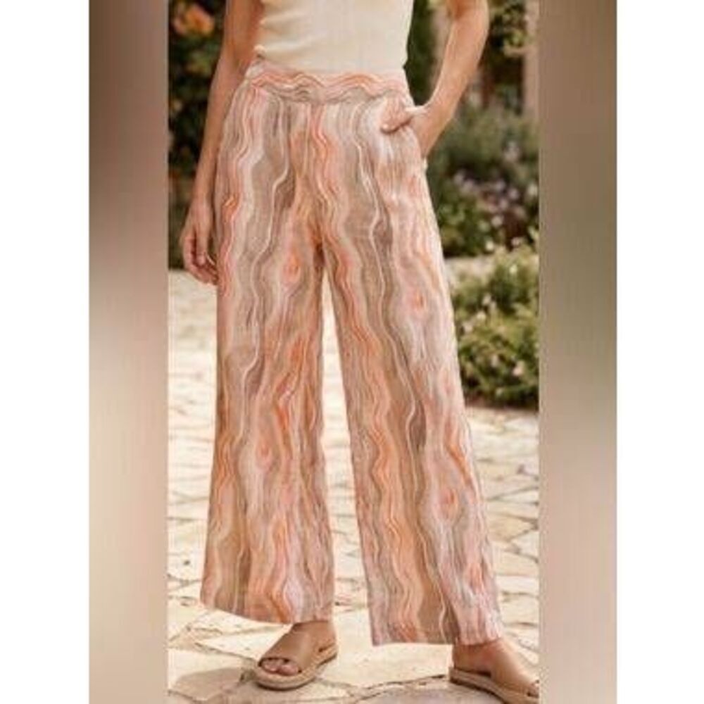 RachelâZoe Flax Linen Wavy Multicolor Wide Leg Pants Small Summer Boho Trendy Fe